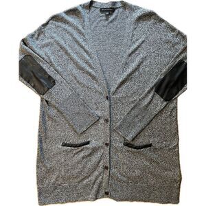 Banana Republic Women's Faux Leather‎ Elbow Patch Trim Long Oversized Cardigan M